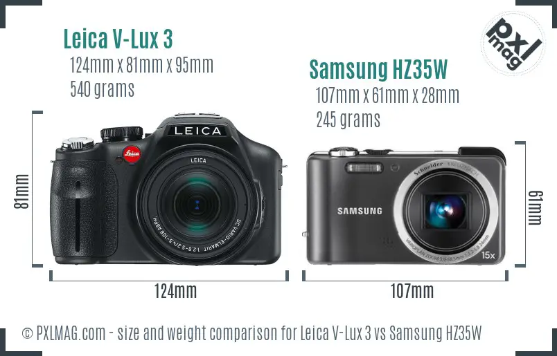 Leica V-Lux 3 vs Samsung HZ35W size comparison Leica V-Lux 3 vs Samsung HZ35W size comparison