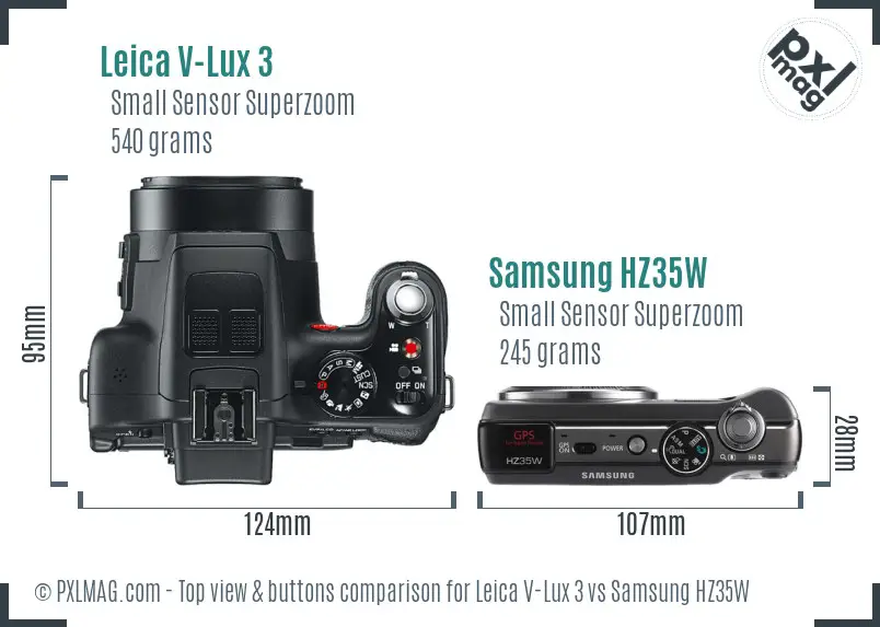 Leica V-Lux 3 vs Samsung HZ35W top view buttons comparison Leica V-Lux 3 vs Samsung HZ35W top view buttons comparison