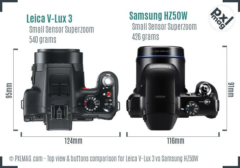 Leica V-Lux 3 vs Samsung HZ50W top view buttons comparison