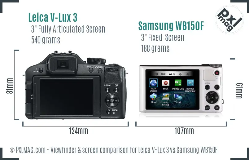 Leica V-Lux 3 vs Samsung WB150F Screen and Viewfinder comparison