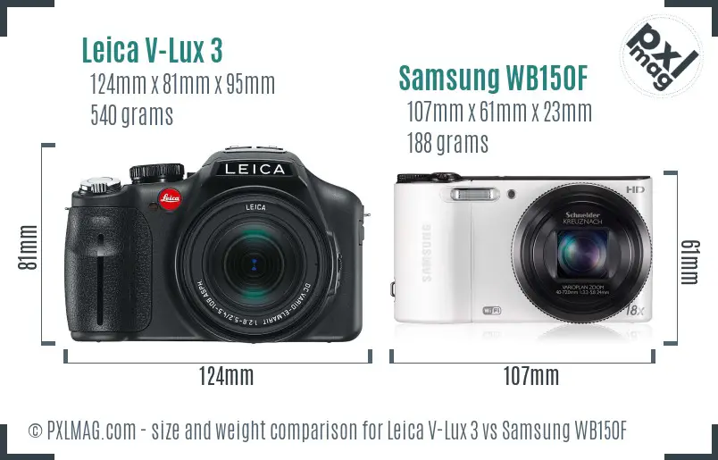 Leica V-Lux 3 vs Samsung WB150F size comparison