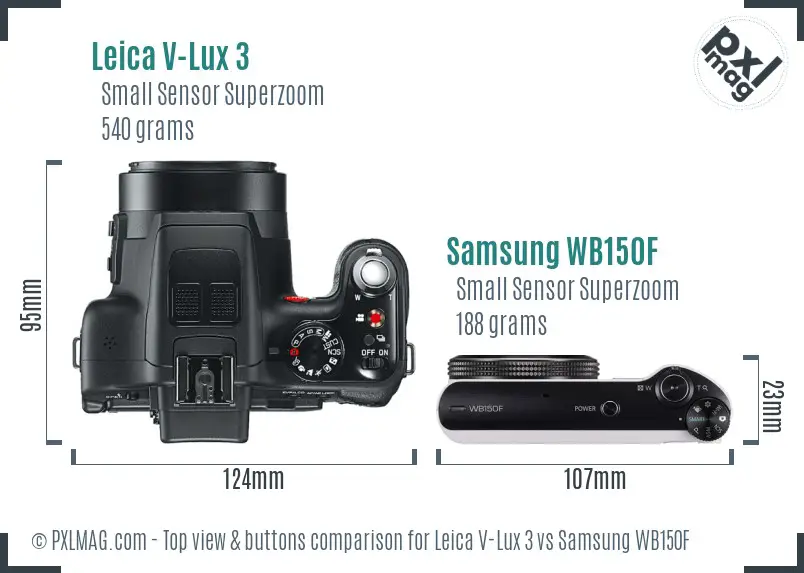 Leica V-Lux 3 vs Samsung WB150F top view buttons comparison