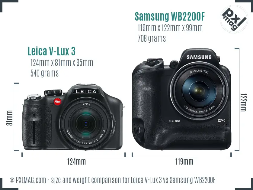 Leica V-Lux 3 vs Samsung WB2200F size comparison