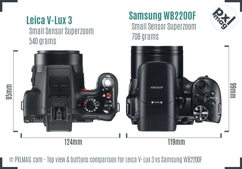 Leica V-Lux 3 vs Samsung WB2200F top view buttons comparison