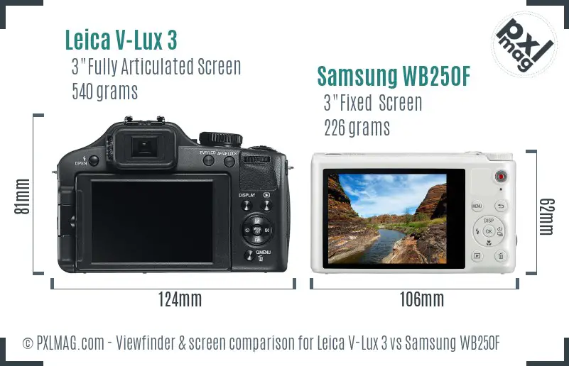 Leica V-Lux 3 vs Samsung WB250F Screen and Viewfinder comparison Leica V-Lux 3 vs Samsung WB250F Screen and Viewfinder comparison