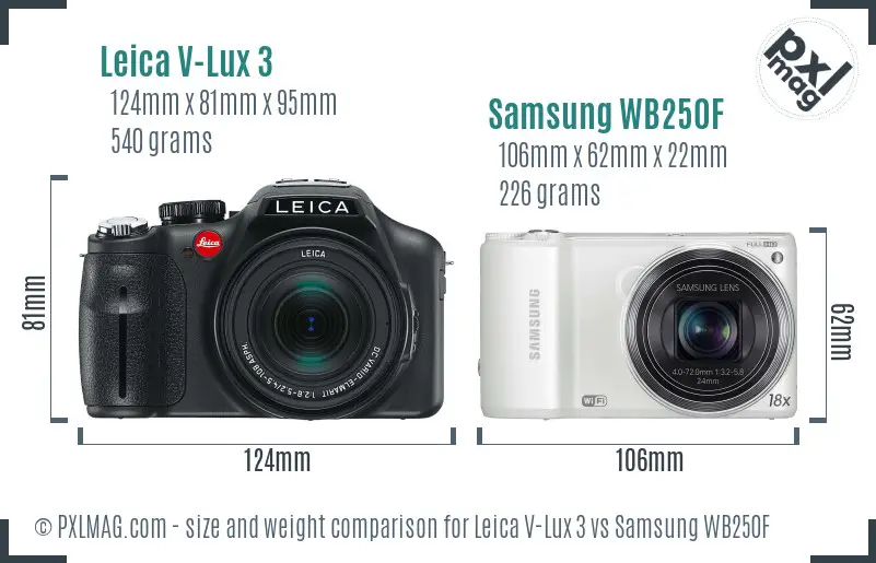Leica V-Lux 3 vs Samsung WB250F size comparison Leica V-Lux 3 vs Samsung WB250F size comparison