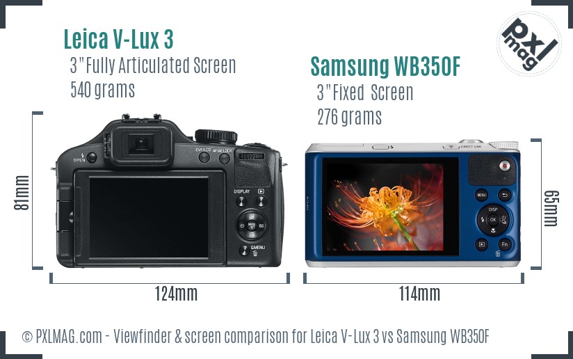 Leica V-Lux 3 vs Samsung WB350F Screen and Viewfinder comparison