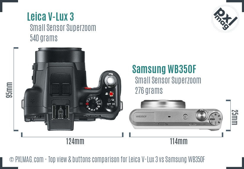 Leica V-Lux 3 vs Samsung WB350F top view buttons comparison