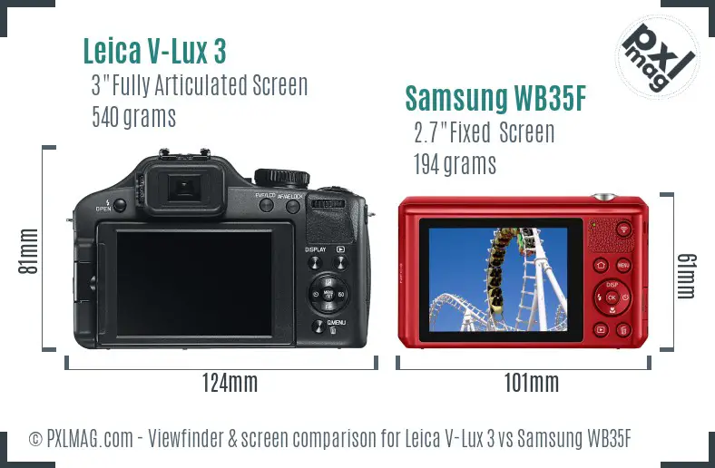Leica V-Lux 3 vs Samsung WB35F Screen and Viewfinder comparison