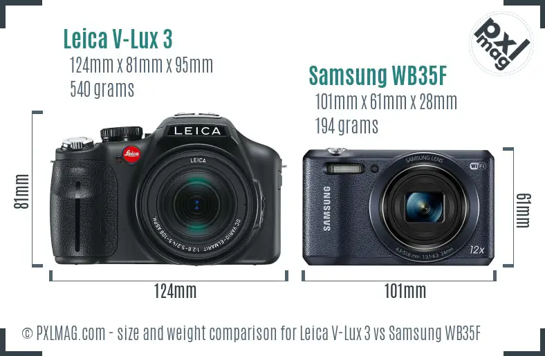 Leica V-Lux 3 vs Samsung WB35F size comparison