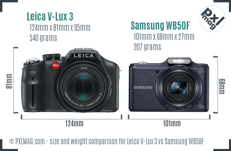 Leica V-Lux 3 vs Samsung WB50F size comparison