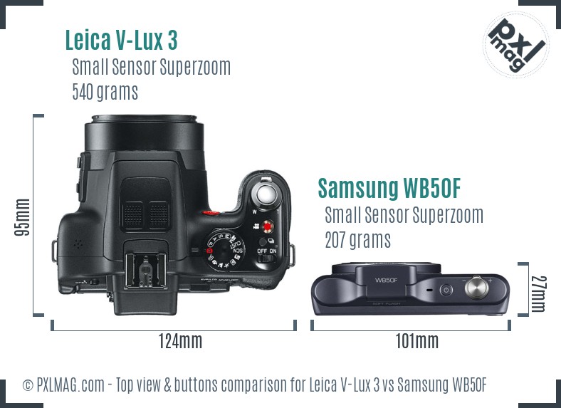 Leica V-Lux 3 vs Samsung WB50F top view buttons comparison