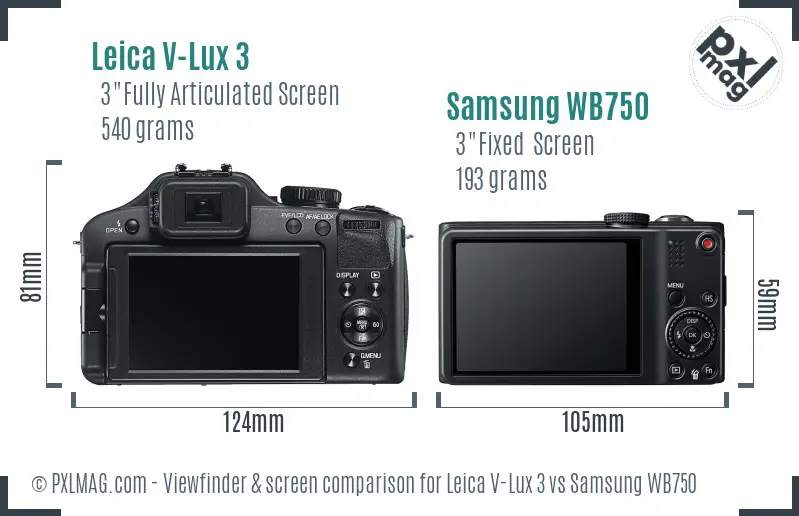 Leica V-Lux 3 vs Samsung WB750 Screen and Viewfinder comparison