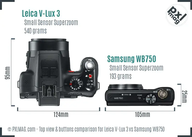 Leica V-Lux 3 vs Samsung WB750 top view buttons comparison