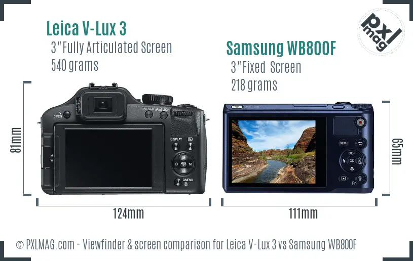 Leica V-Lux 3 vs Samsung WB800F Screen and Viewfinder comparison
