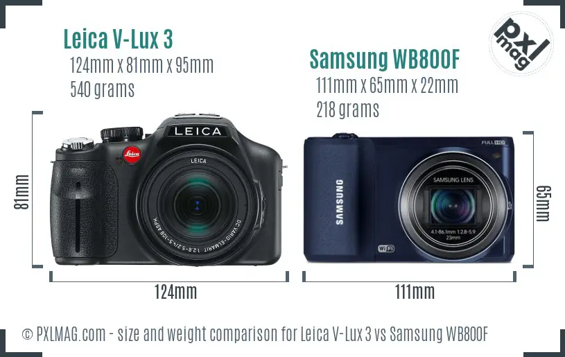 Leica V-Lux 3 vs Samsung WB800F size comparison