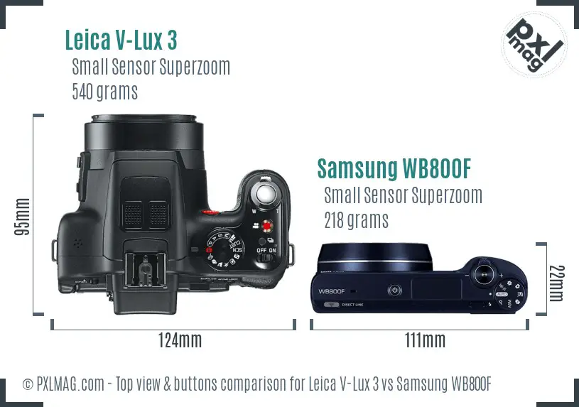 Leica V-Lux 3 vs Samsung WB800F top view buttons comparison