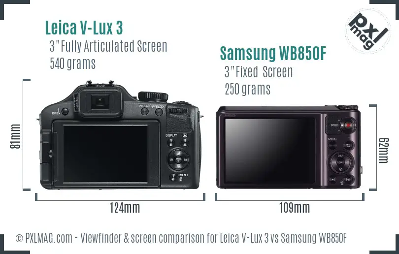 Leica V-Lux 3 vs Samsung WB850F Screen and Viewfinder comparison