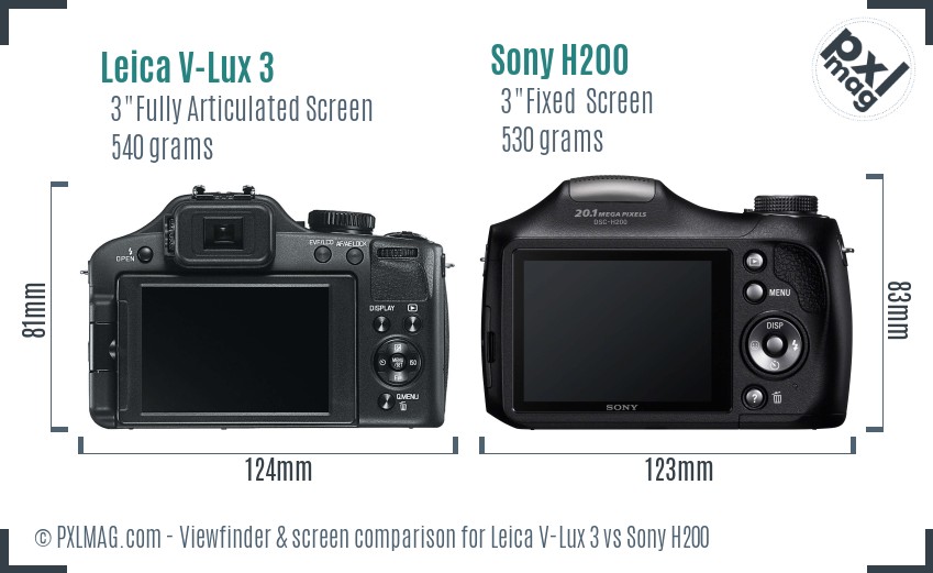 Leica V-Lux 3 vs Sony H200 Screen and Viewfinder comparison