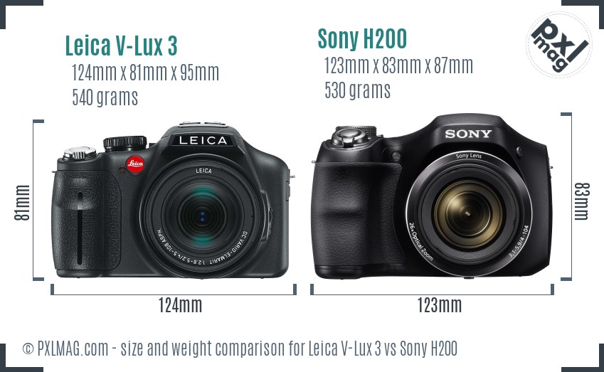 Leica V-Lux 3 vs Sony H200 size comparison Leica V-Lux 3 vs Sony H200 size comparison