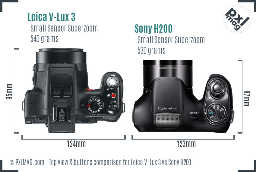 Leica V-Lux 3 vs Sony H200 top view buttons comparison