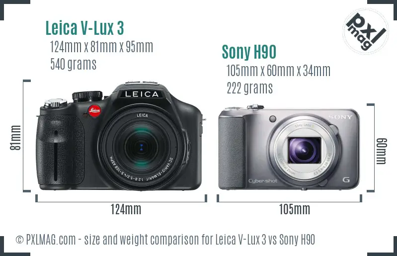 Leica V-Lux 3 vs Sony H90 size comparison