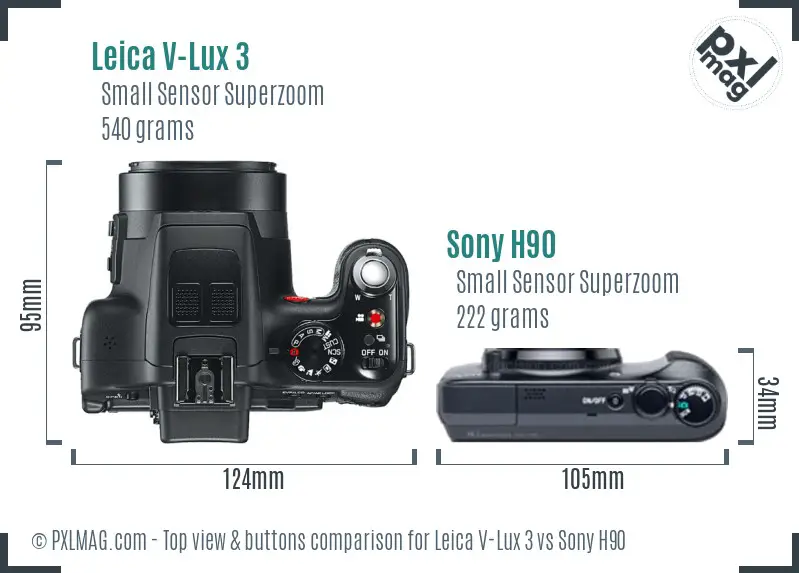 Leica V-Lux 3 vs Sony H90 top view buttons comparison