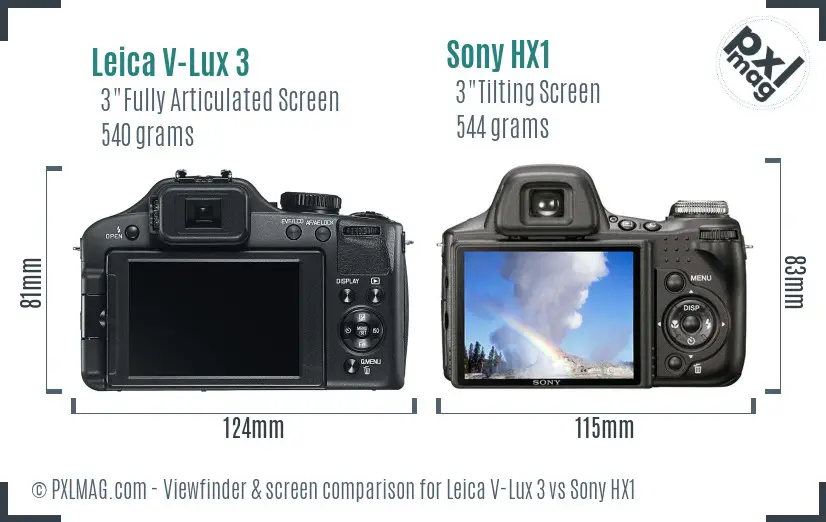 Leica V-Lux 3 vs Sony HX1 Screen and Viewfinder comparison