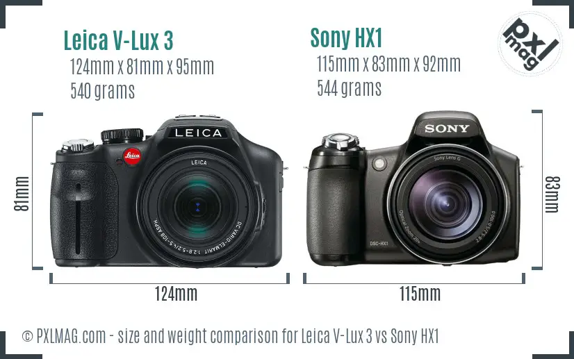 Leica V-Lux 3 vs Sony HX1 size comparison