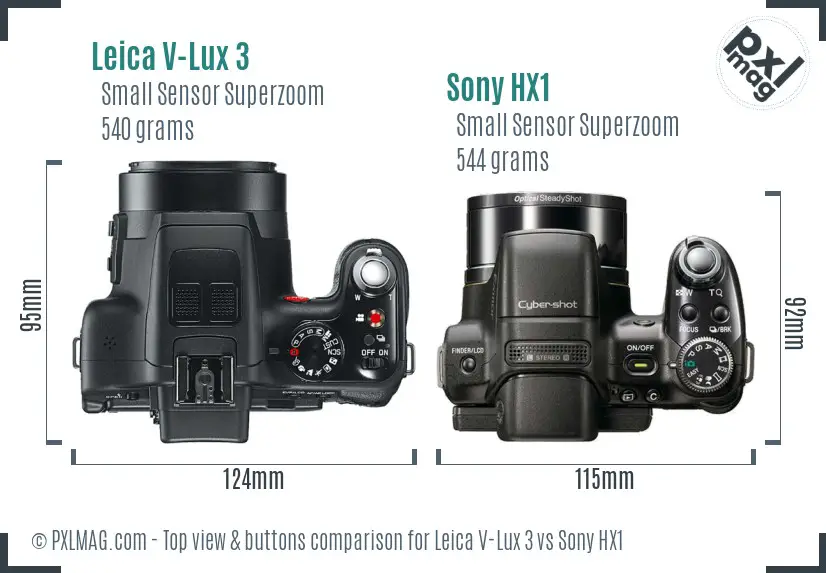 Leica V-Lux 3 vs Sony HX1 top view buttons comparison