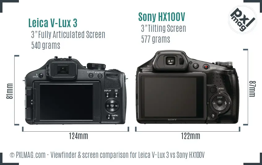 Leica V-Lux 3 vs Sony HX100V Screen and Viewfinder comparison