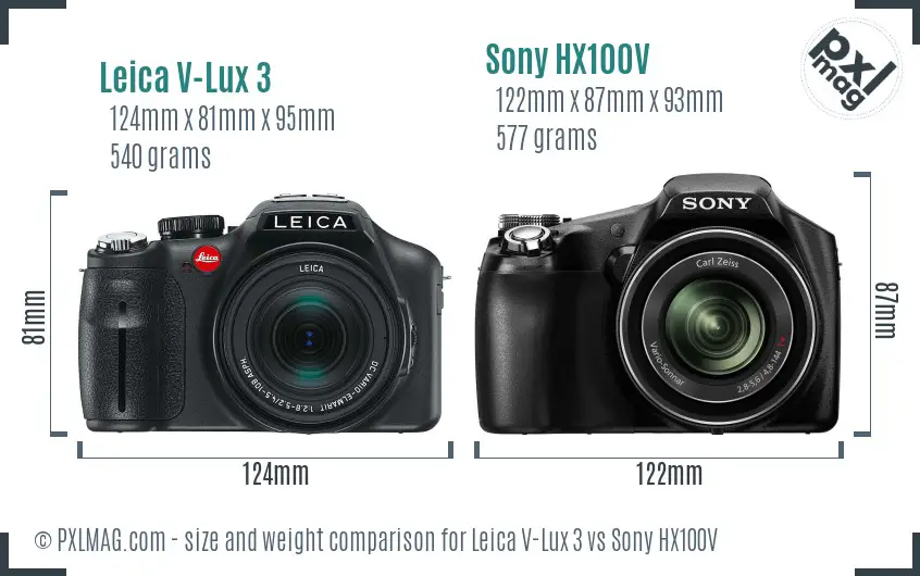 Leica V-Lux 3 vs Sony HX100V size comparison