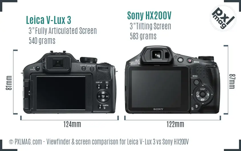 Leica V-Lux 3 vs Sony HX200V Screen and Viewfinder comparison