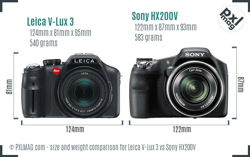 Leica V-Lux 3 vs Sony HX200V size comparison