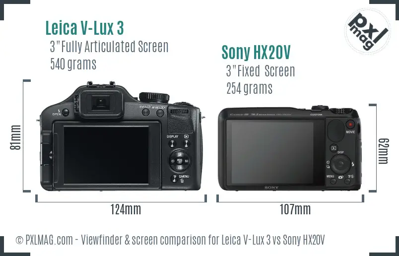 Leica V-Lux 3 vs Sony HX20V Screen and Viewfinder comparison