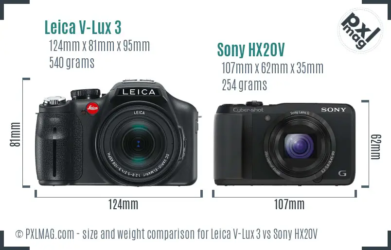 Leica V-Lux 3 vs Sony HX20V size comparison