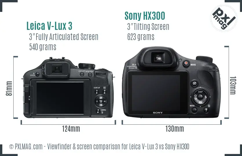 Leica V-Lux 3 vs Sony HX300 Screen and Viewfinder comparison