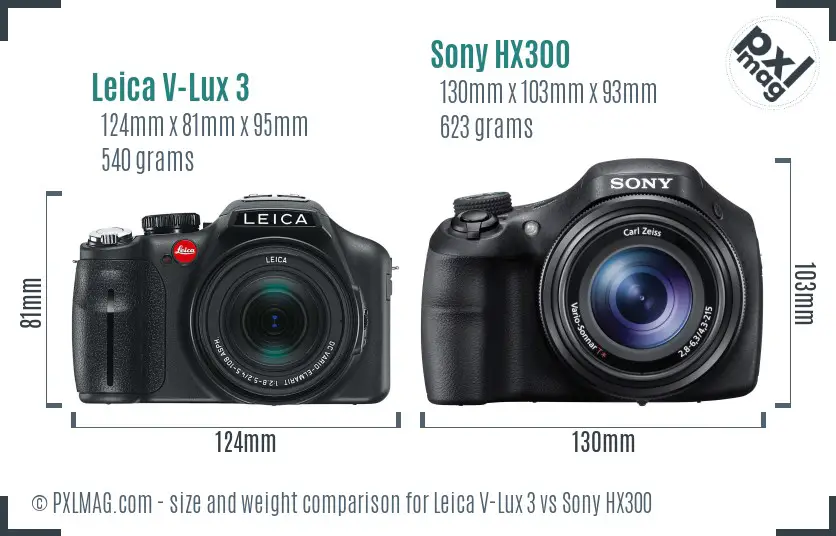 Leica V-Lux 3 vs Sony HX300 size comparison