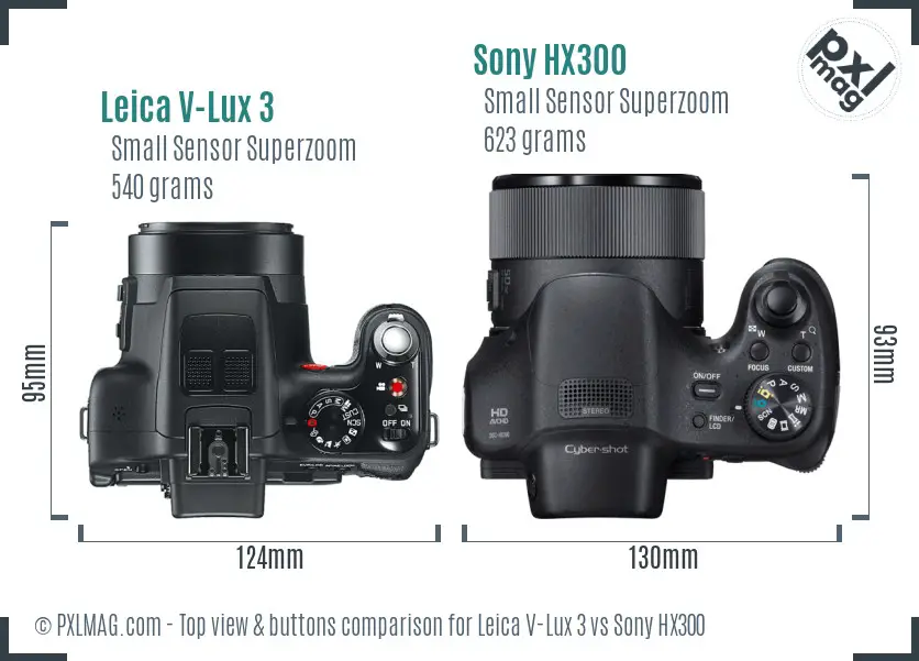 Leica V-Lux 3 vs Sony HX300 top view buttons comparison