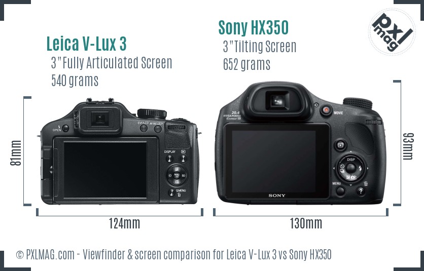 Leica V-Lux 3 vs Sony HX350 Screen and Viewfinder comparison