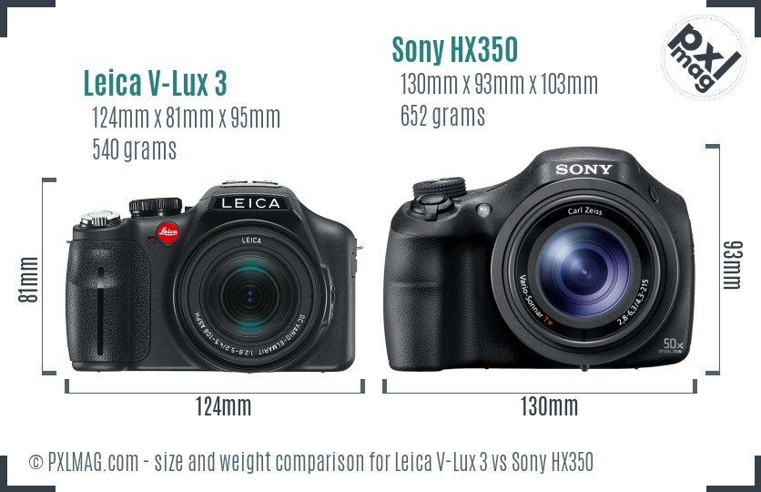 Leica V-Lux 3 vs Sony HX350 size comparison Leica V-Lux 3 vs Sony HX350 size comparison