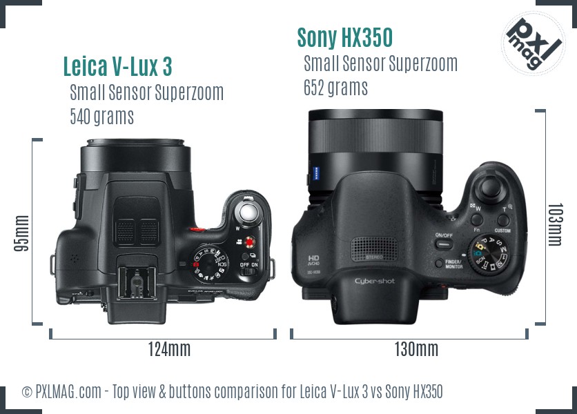 Leica V-Lux 3 vs Sony HX350 top view buttons comparison