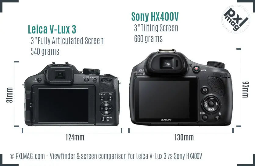 Leica V-Lux 3 vs Sony HX400V Screen and Viewfinder comparison