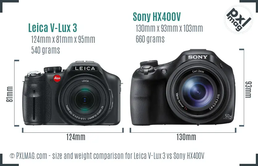 Leica V-Lux 3 vs Sony HX400V size comparison