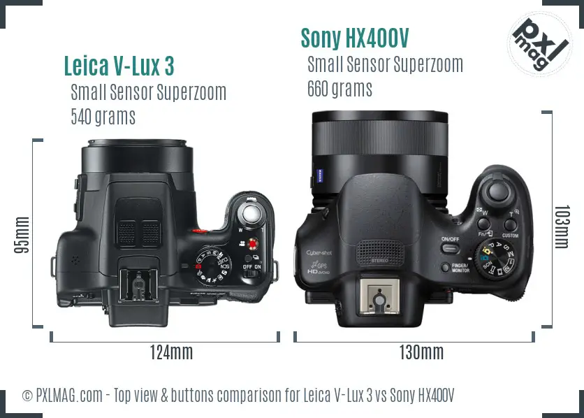 Leica V-Lux 3 vs Sony HX400V top view buttons comparison
