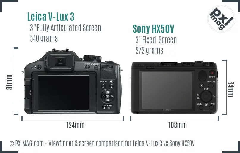 Leica V-Lux 3 vs Sony HX50V Screen and Viewfinder comparison