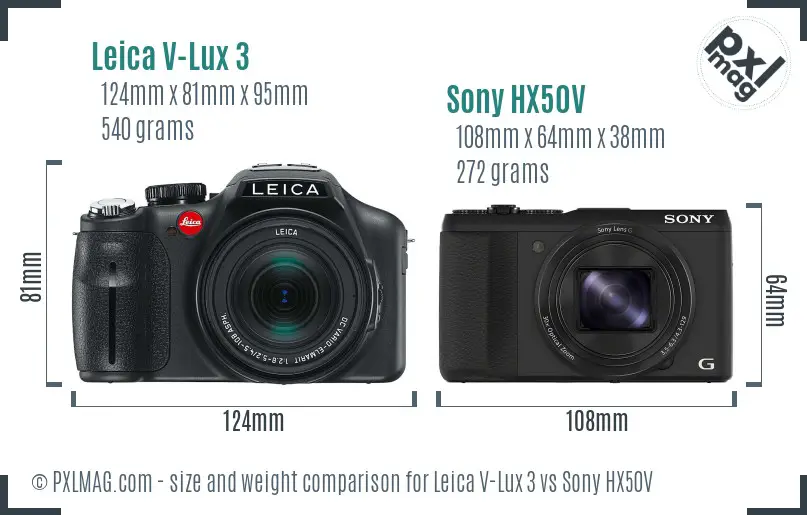 Leica V-Lux 3 vs Sony HX50V size comparison