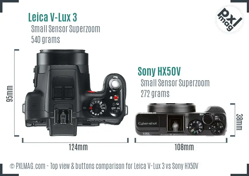 Leica V-Lux 3 vs Sony HX50V top view buttons comparison