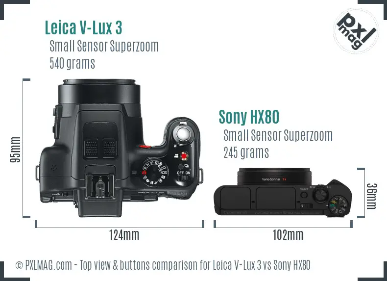 Leica V-Lux 3 vs Sony HX80 top view buttons comparison