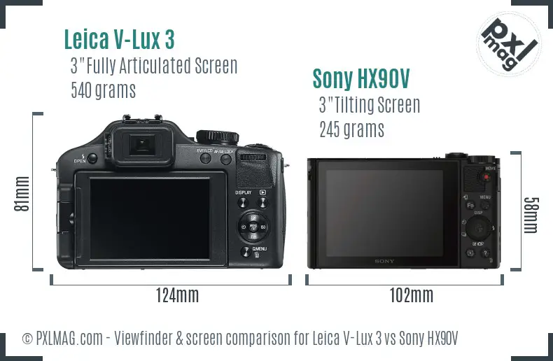 Leica V-Lux 3 vs Sony HX90V Screen and Viewfinder comparison